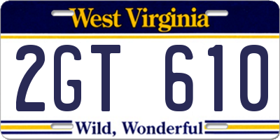 WV license plate 2GT610