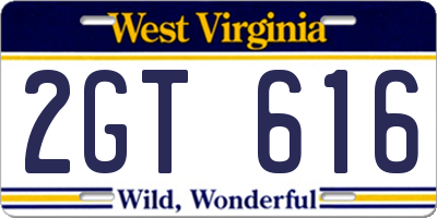 WV license plate 2GT616