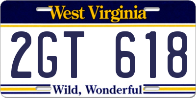 WV license plate 2GT618