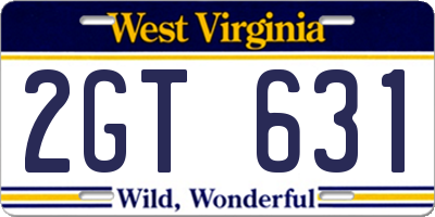 WV license plate 2GT631
