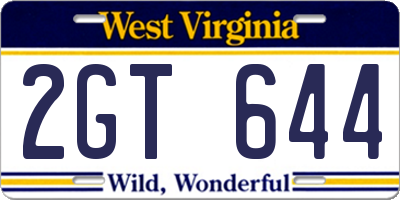WV license plate 2GT644