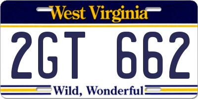 WV license plate 2GT662