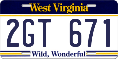 WV license plate 2GT671