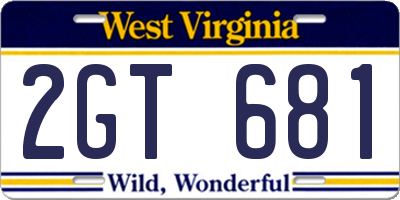 WV license plate 2GT681