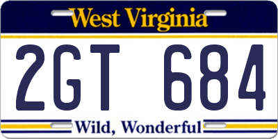 WV license plate 2GT684