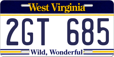 WV license plate 2GT685