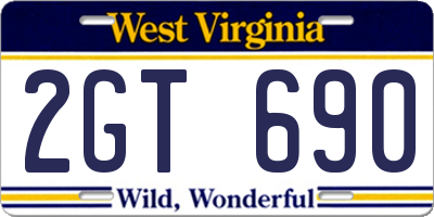 WV license plate 2GT690