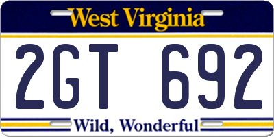 WV license plate 2GT692