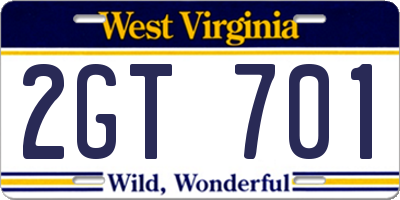 WV license plate 2GT701