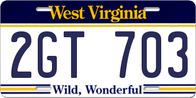 WV license plate 2GT703