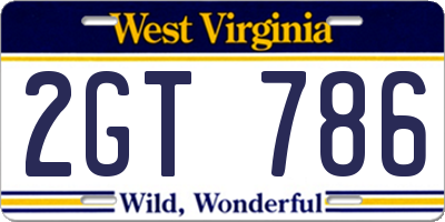 WV license plate 2GT786