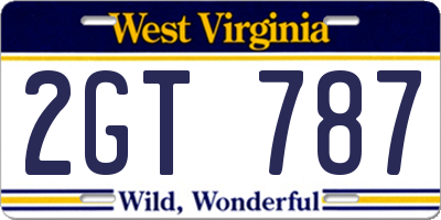 WV license plate 2GT787