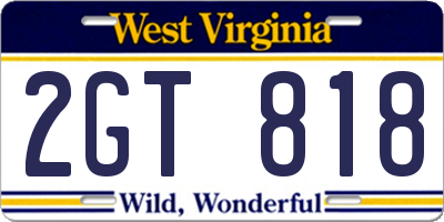 WV license plate 2GT818