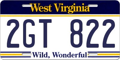 WV license plate 2GT822