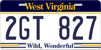 WV license plate 2GT827