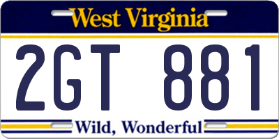 WV license plate 2GT881