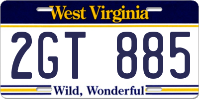 WV license plate 2GT885