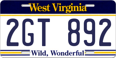 WV license plate 2GT892