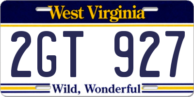 WV license plate 2GT927