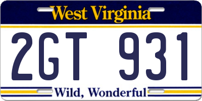WV license plate 2GT931