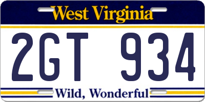 WV license plate 2GT934