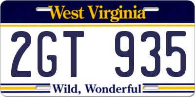 WV license plate 2GT935