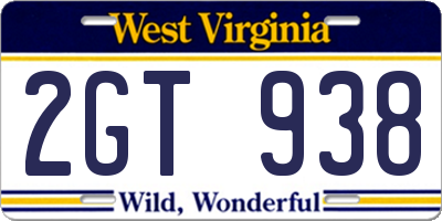 WV license plate 2GT938