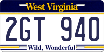 WV license plate 2GT940