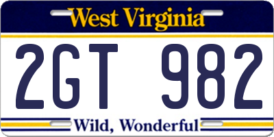 WV license plate 2GT982