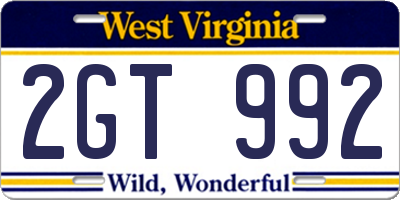 WV license plate 2GT992
