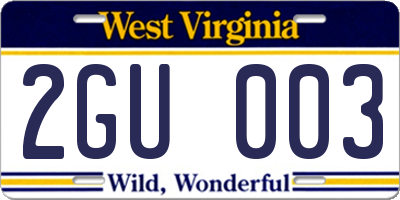WV license plate 2GU003