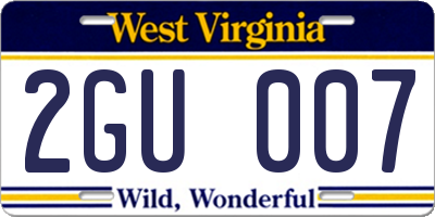 WV license plate 2GU007