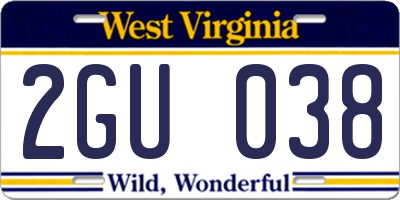 WV license plate 2GU038