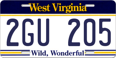 WV license plate 2GU205