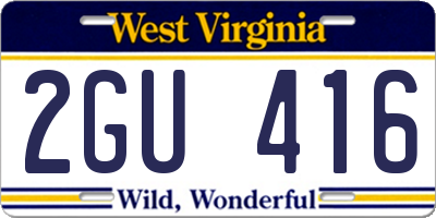 WV license plate 2GU416