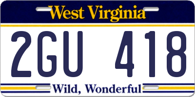 WV license plate 2GU418