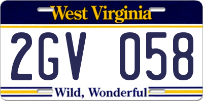WV license plate 2GV058