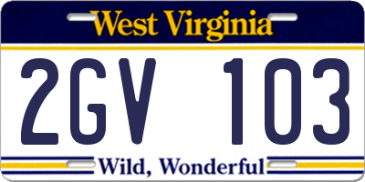 WV license plate 2GV103