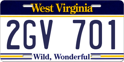 WV license plate 2GV701