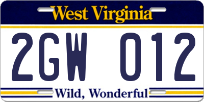 WV license plate 2GW012