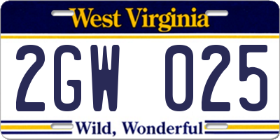 WV license plate 2GW025