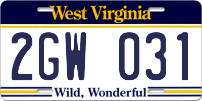 WV license plate 2GW031