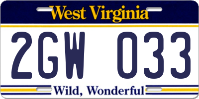 WV license plate 2GW033