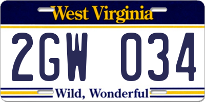 WV license plate 2GW034