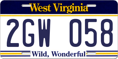 WV license plate 2GW058