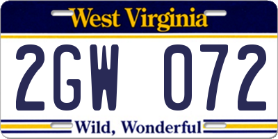 WV license plate 2GW072
