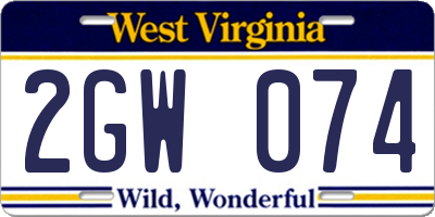 WV license plate 2GW074