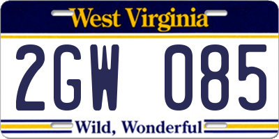 WV license plate 2GW085