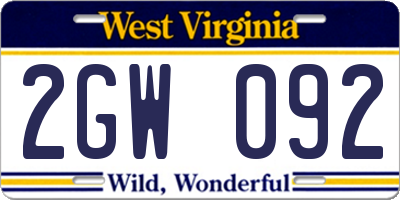 WV license plate 2GW092