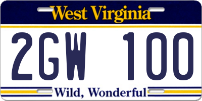 WV license plate 2GW100